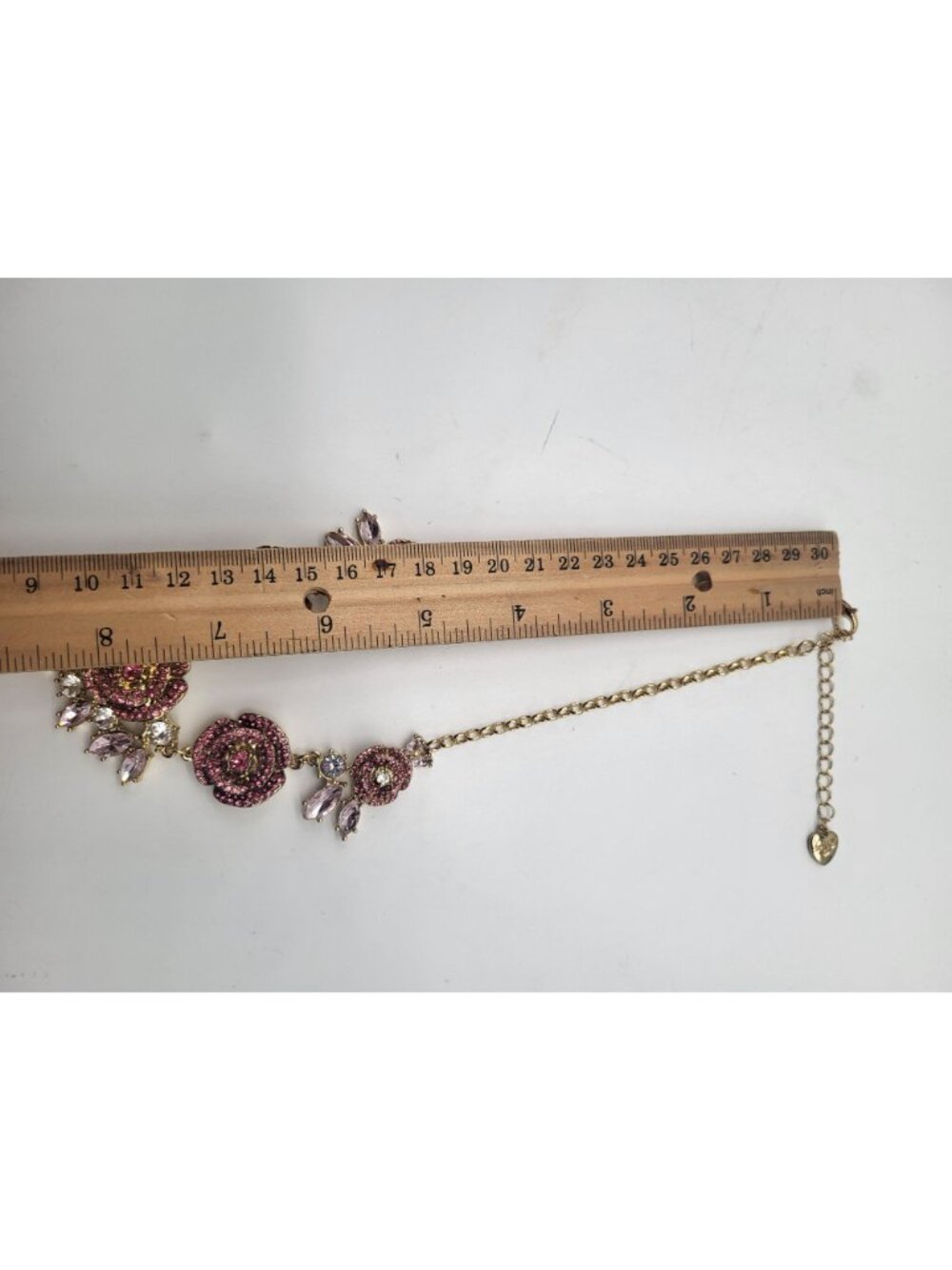 Betsey Johnson Pink Crystal Rhinestone Floral Rose Necklace Statement Gold Tone - Picture 9 of 10